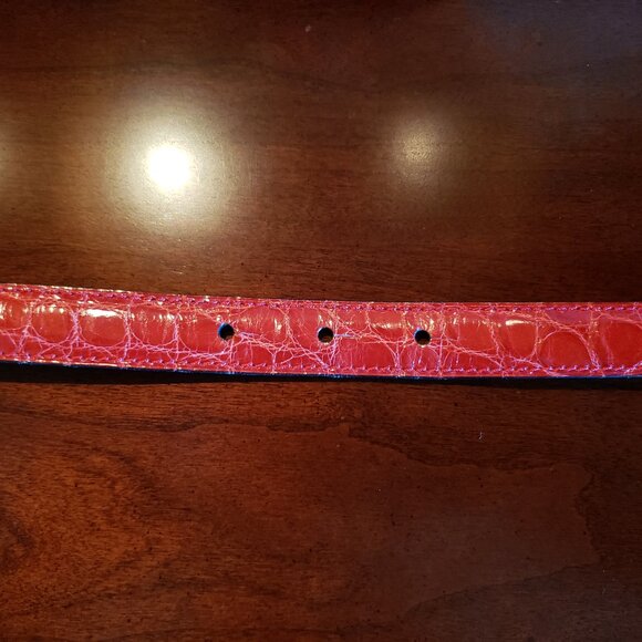 Lalique Paris Crystal Buckle Belt Red Glazed Exotic Leather 40” Original main image 6
